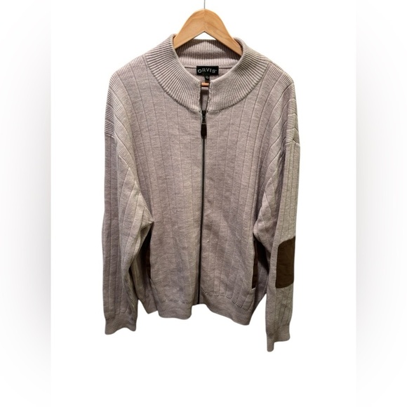 Classic Orvis Cable Knit WOOL Cardigan Sweater Suede Elbow Patched Size 2XL - Picture 6 of 9